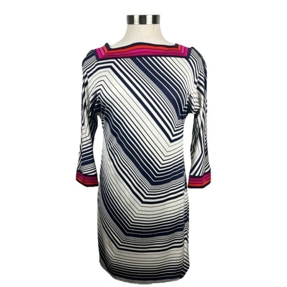Trina Turk Blue & White Zig Zag Stripe‎ Shift Dress Size X-Small